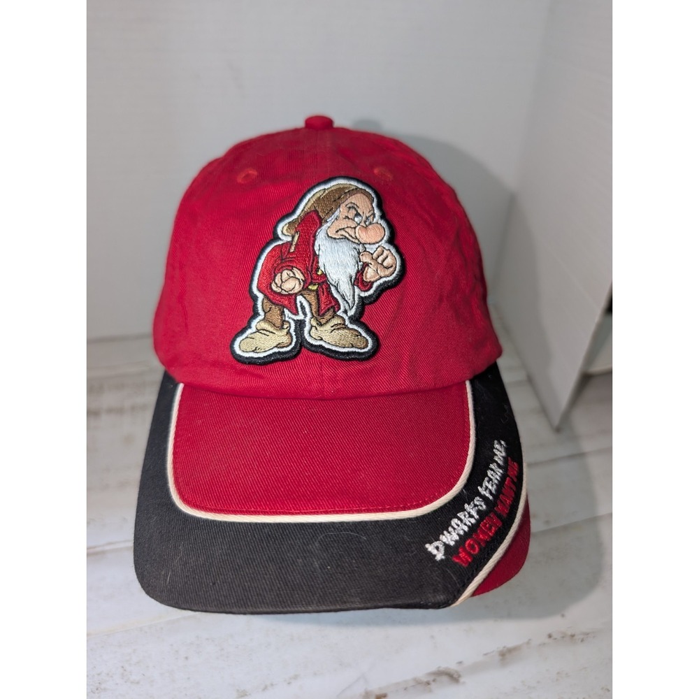 Disney Grumpy Dwarf Hat Red Black Baseball Cap Adjustable "Dwarves Fear Me Women